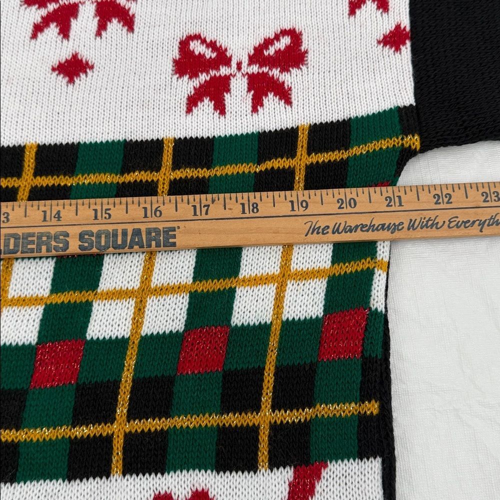 JJ Browne Sweater Wm Medium Ugly Christmas Dog Bow Plaid Sparkle Vintage USA 80s - Picture 4 of 6